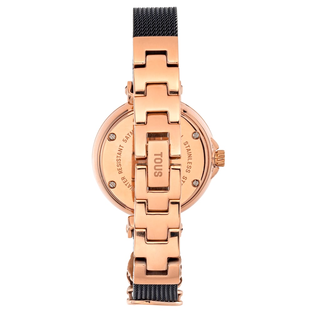 Reloj analógico con brazalete de acero IP negro y acero IPRG rosa Icon Charms image number 2